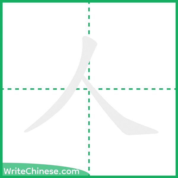 中国語の簡体字「人」の筆順アニメーション