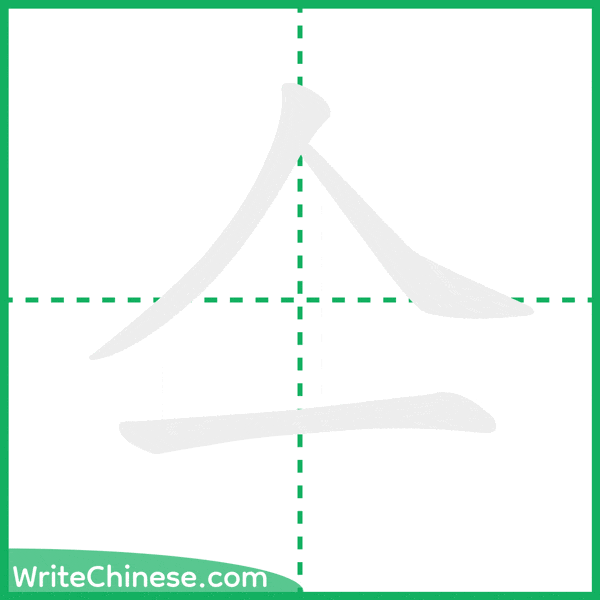 中国語の簡体字「亼」の筆順アニメーション