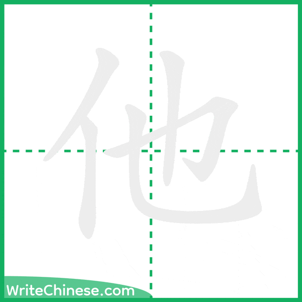 中国語の簡体字「他」の筆順アニメーション