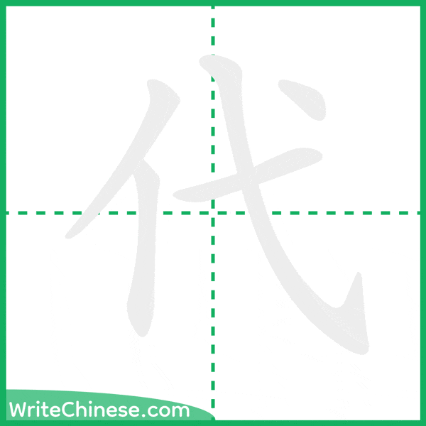 中国語の簡体字「代」の筆順アニメーション