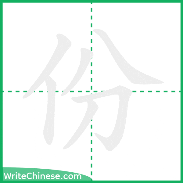 中国語の簡体字「份」の筆順アニメーション
