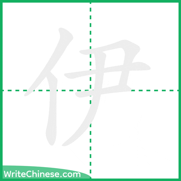 中国語の簡体字「伊」の筆順アニメーション