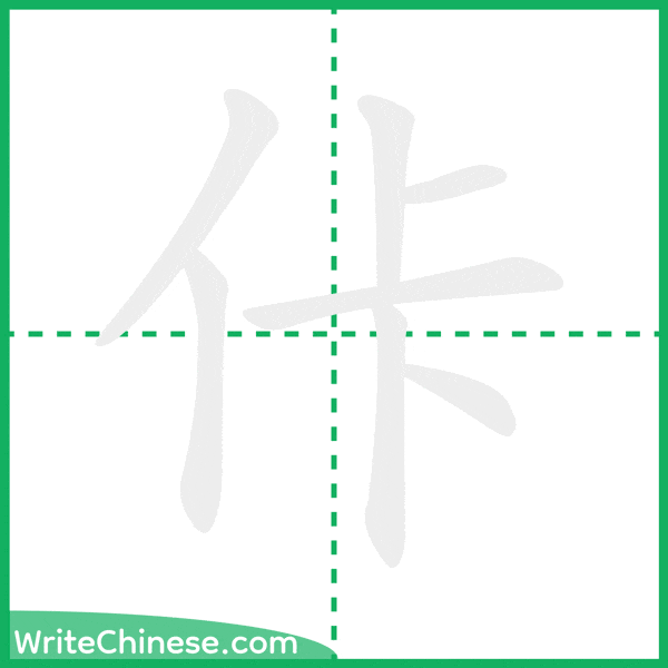 中国語の簡体字「佧」の筆順アニメーション