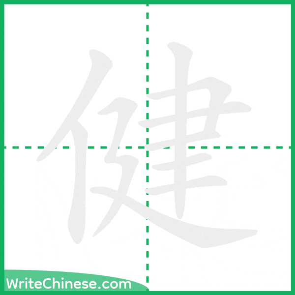 中国語の簡体字「健」の筆順アニメーション
