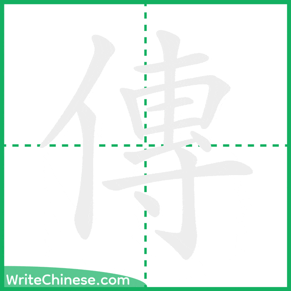 中国語の簡体字「傳」の筆順アニメーション