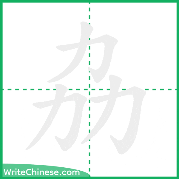 中国語の簡体字「劦」の筆順アニメーション