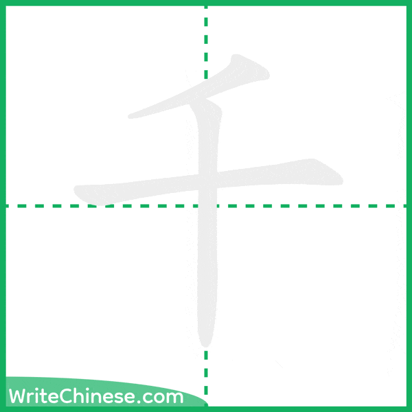 中国語の簡体字「千」の筆順アニメーション