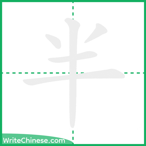 中国語の簡体字「半」の筆順アニメーション