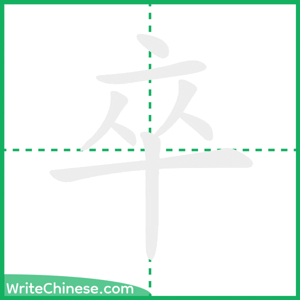 中国語の簡体字「卒」の筆順アニメーション