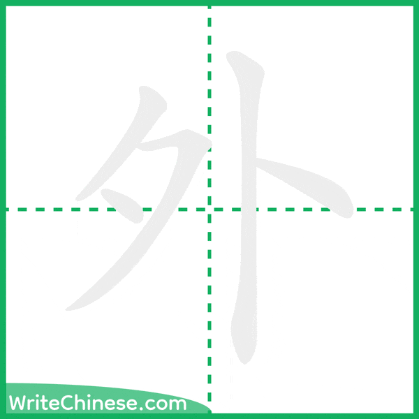 中国語の簡体字「外」の筆順アニメーション