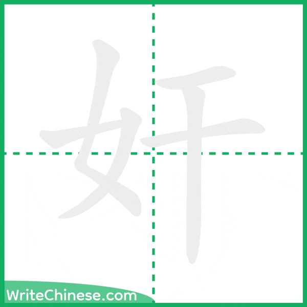 中国語の簡体字「奸」の筆順アニメーション