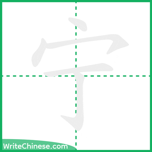 中国語の簡体字「宁」の筆順アニメーション