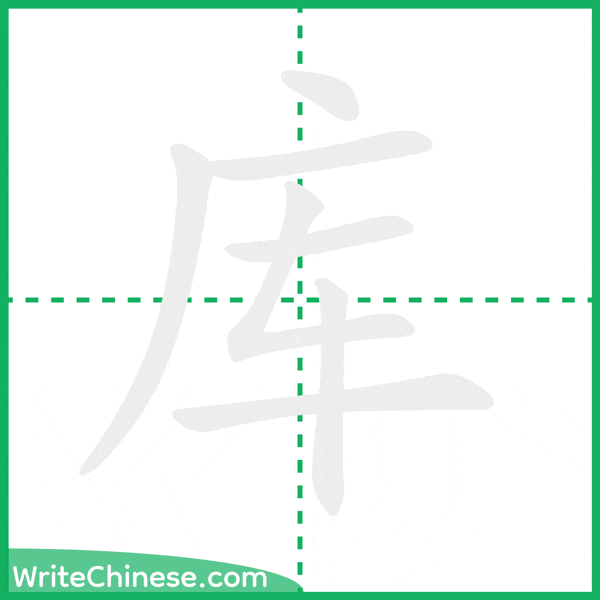 中国語の簡体字「库」の筆順アニメーション