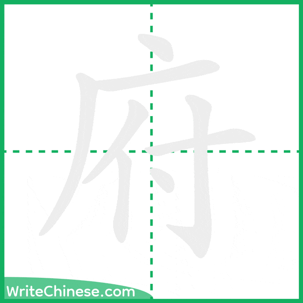 中国語の簡体字「府」の筆順アニメーション