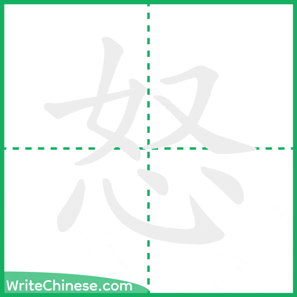 中国語の簡体字「怒」の筆順アニメーション