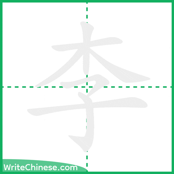 中国語の簡体字「李」の筆順アニメーション