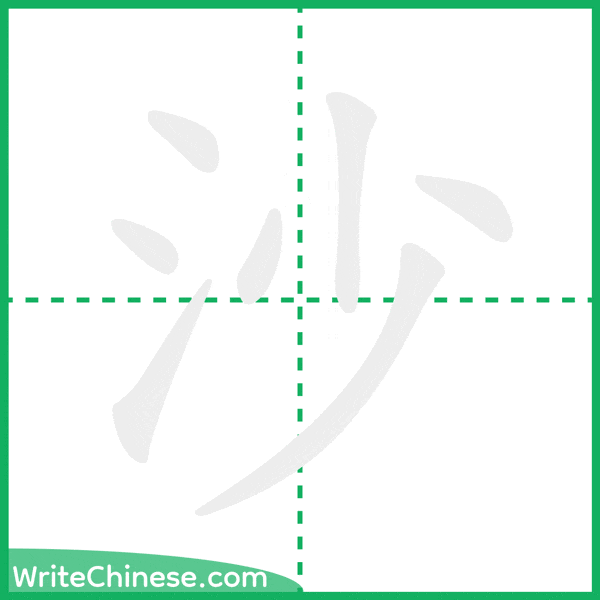 中国語の簡体字「沙」の筆順アニメーション