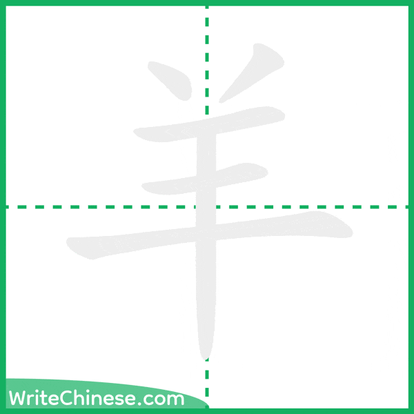 中国語の簡体字「羊」の筆順アニメーション