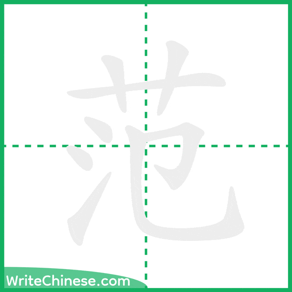 中国語の簡体字「范」の筆順アニメーション