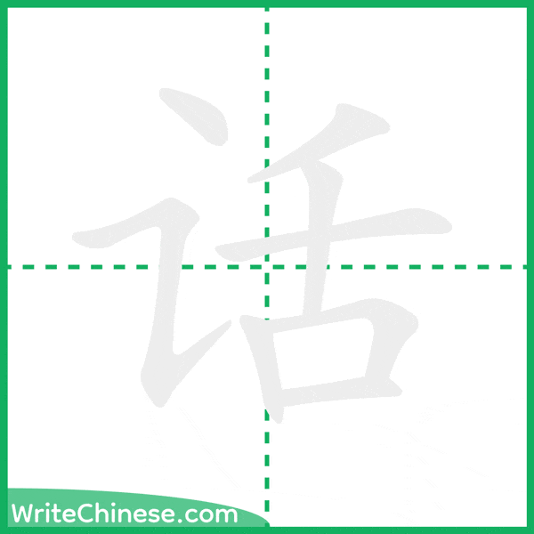 中国語の簡体字「话」の筆順アニメーション