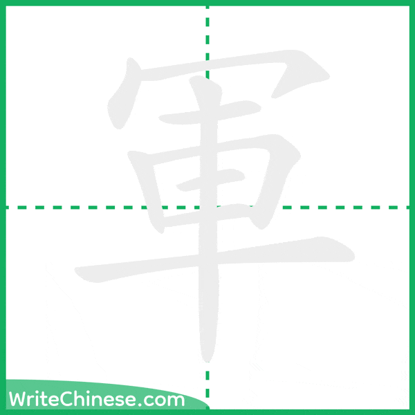軍 ลำดับขีดอักษรจีน