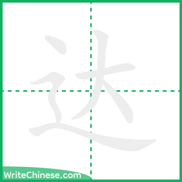 中国語の簡体字「达」の筆順アニメーション