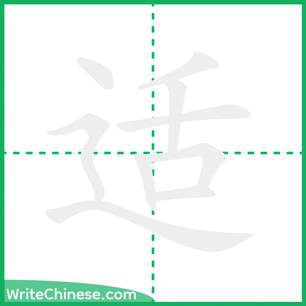 中国語の簡体字「适」の筆順アニメーション