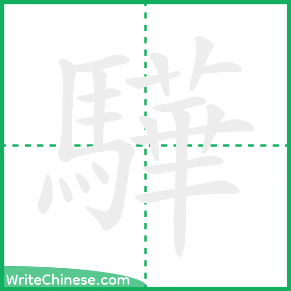 中国語の簡体字「驊」の筆順アニメーション