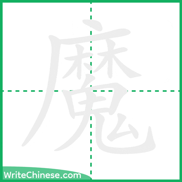 中国語の簡体字「魔」の筆順アニメーション