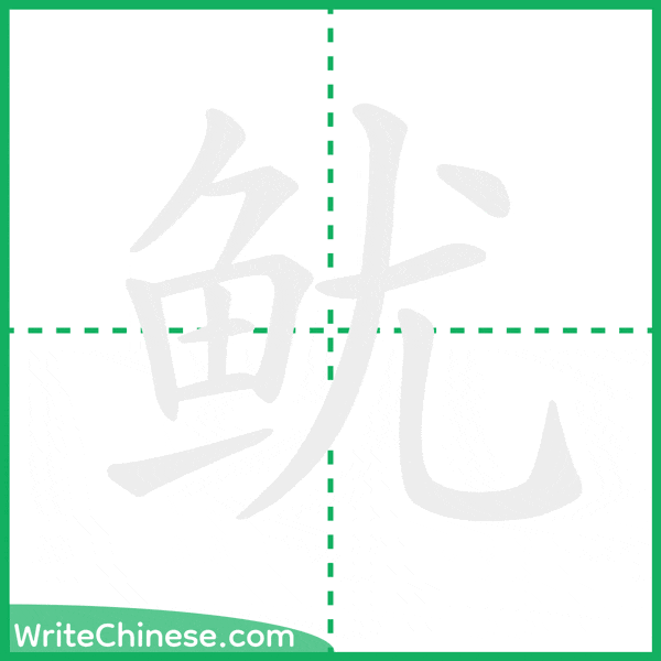 中国語の簡体字「鱿」の筆順アニメーション