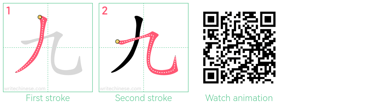 九 step-by-step stroke order diagrams