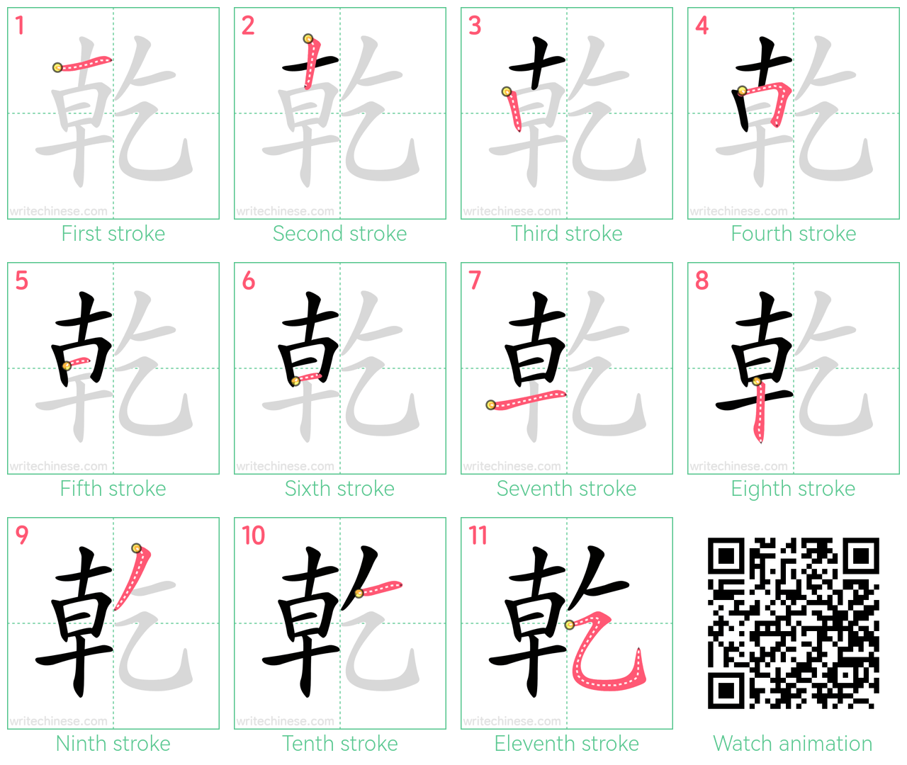 乾 step-by-step stroke order diagrams
