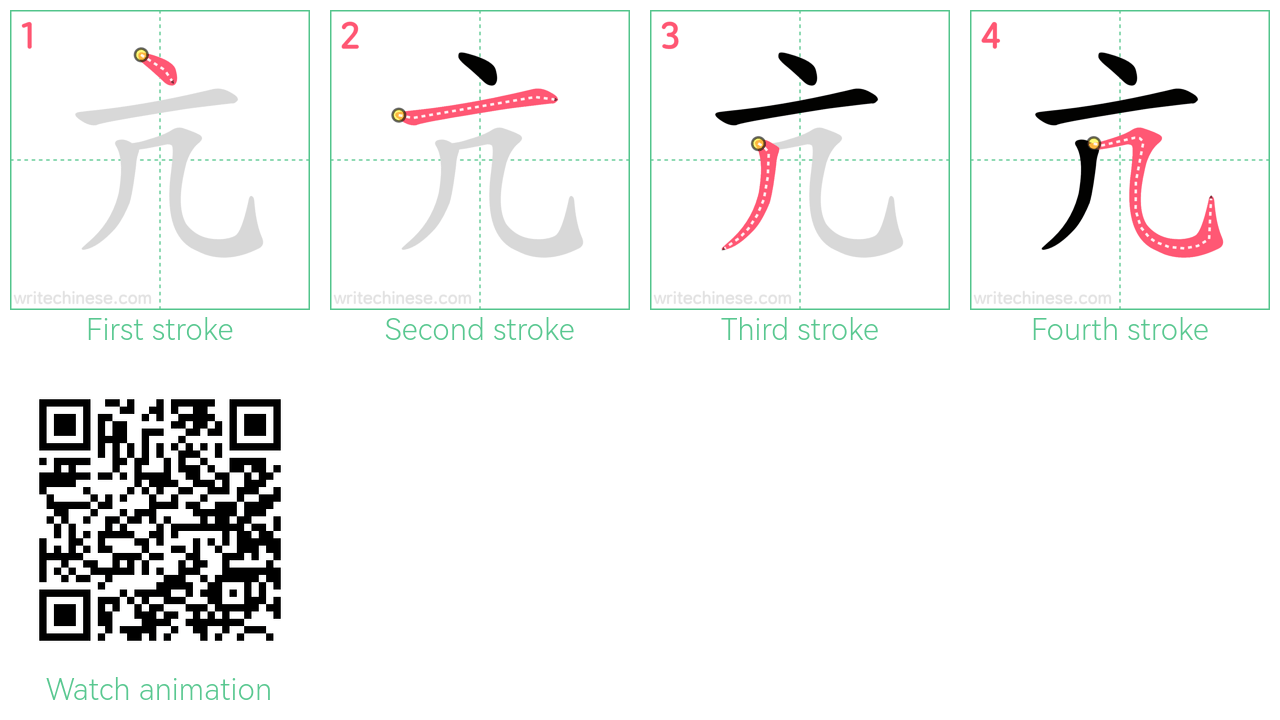 亢 step-by-step stroke order diagrams