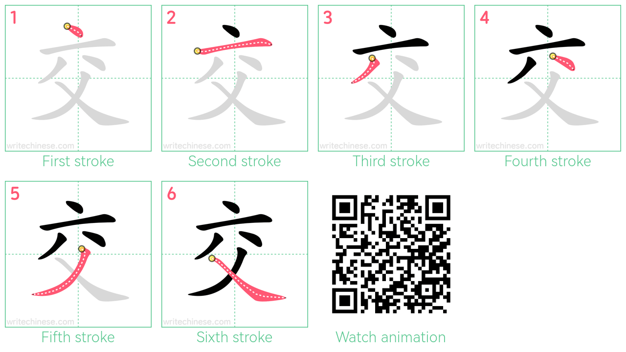 交 step-by-step stroke order diagrams