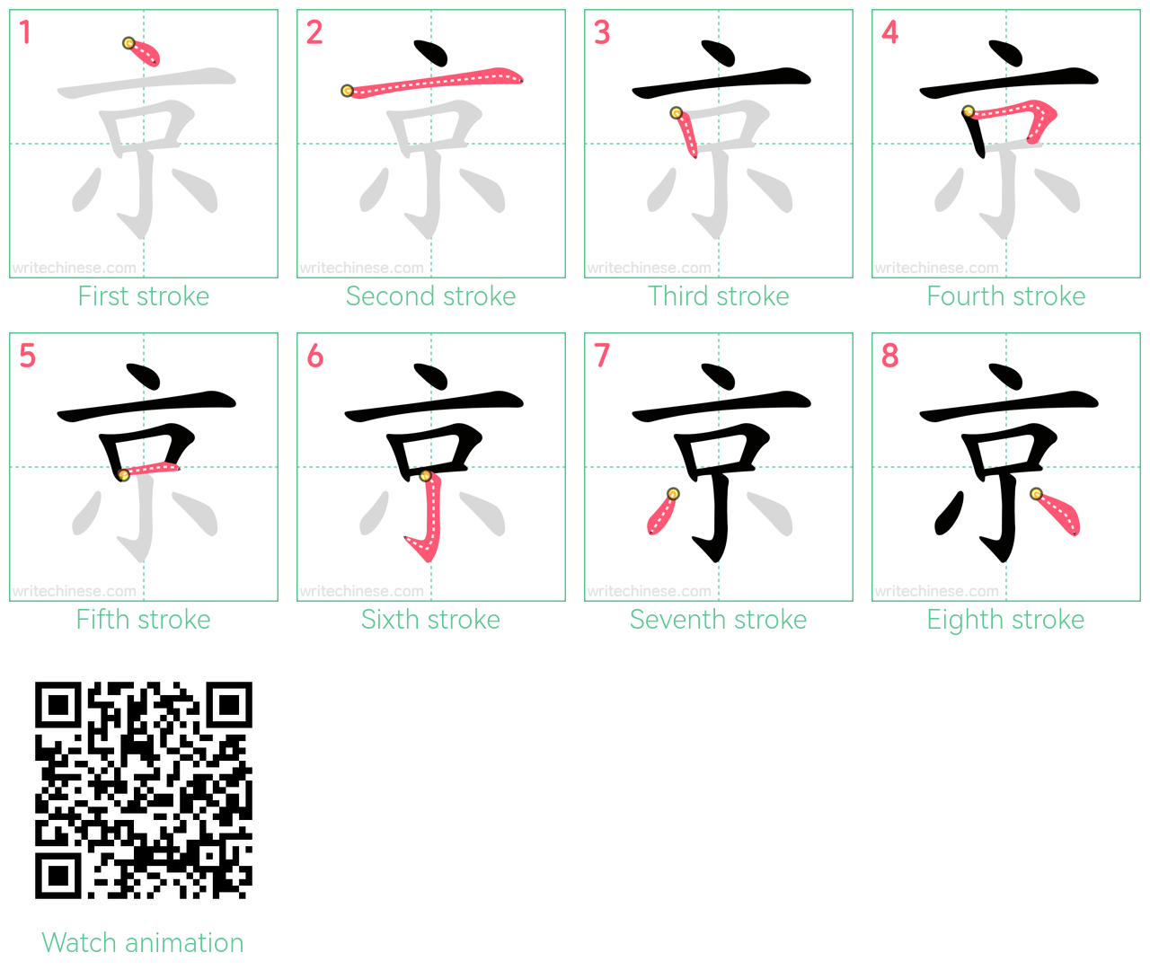 京 step-by-step stroke order diagrams