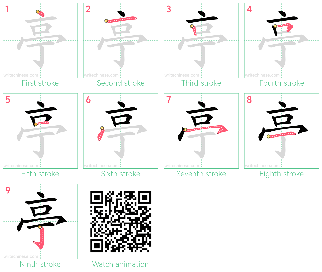 亭 step-by-step stroke order diagrams