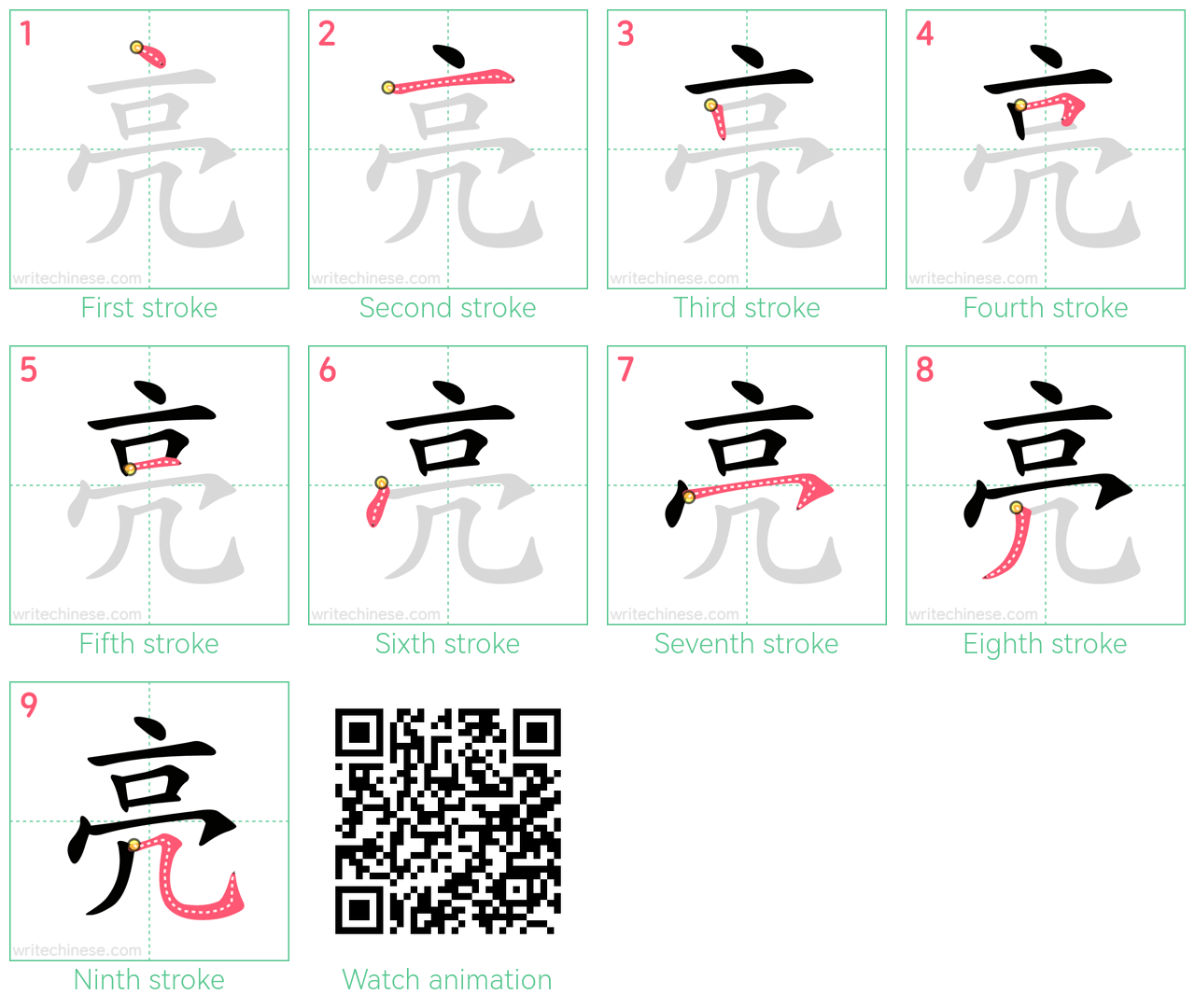 亮 step-by-step stroke order diagrams