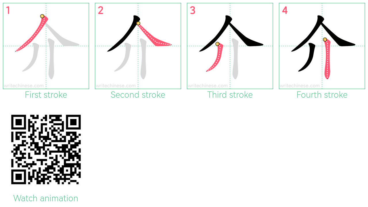 介 step-by-step stroke order diagrams