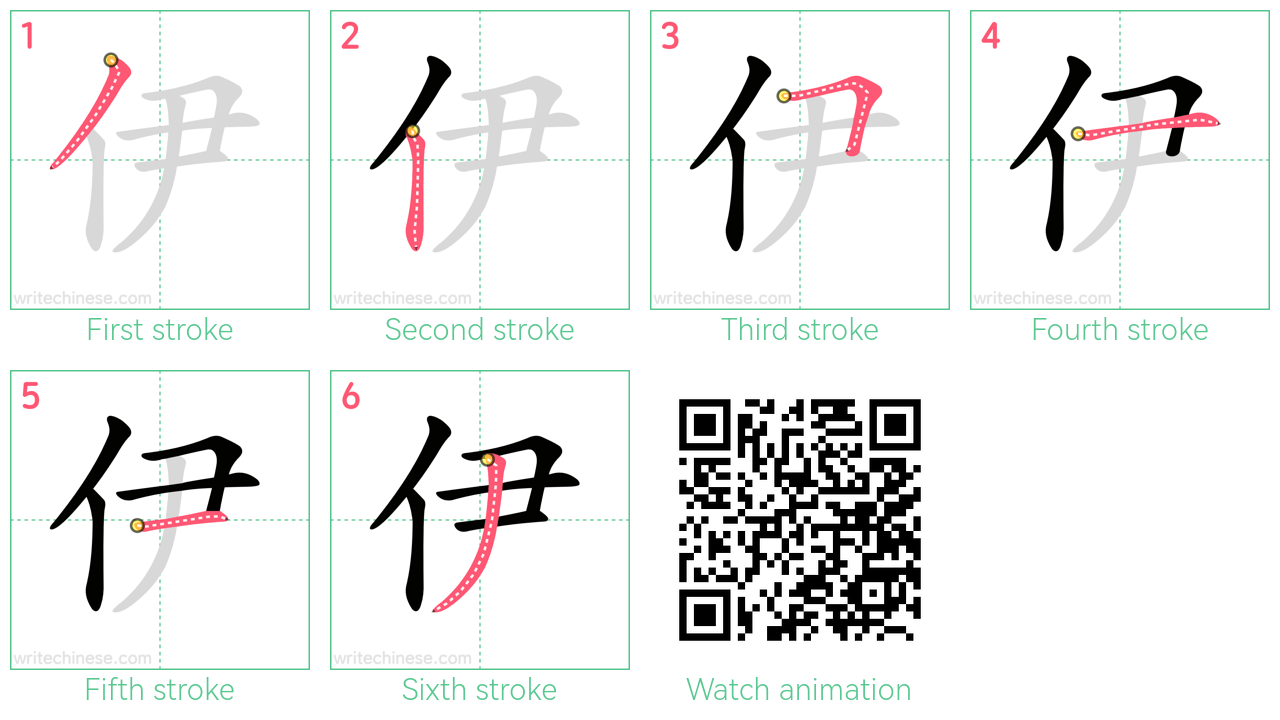 伊 step-by-step stroke order diagrams