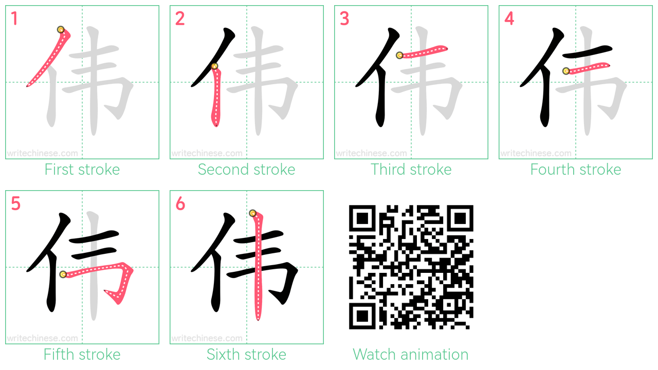 伟 step-by-step stroke order diagrams