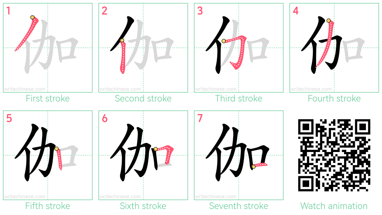 伽 step-by-step stroke order diagrams