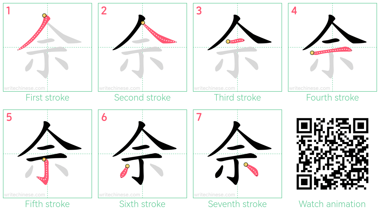 佘 step-by-step stroke order diagrams