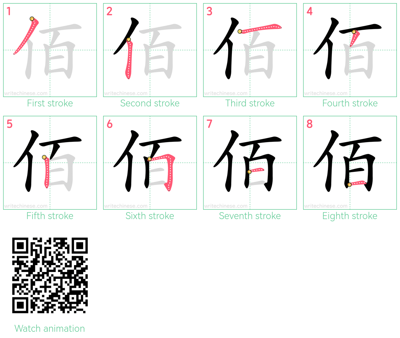 佰 step-by-step stroke order diagrams