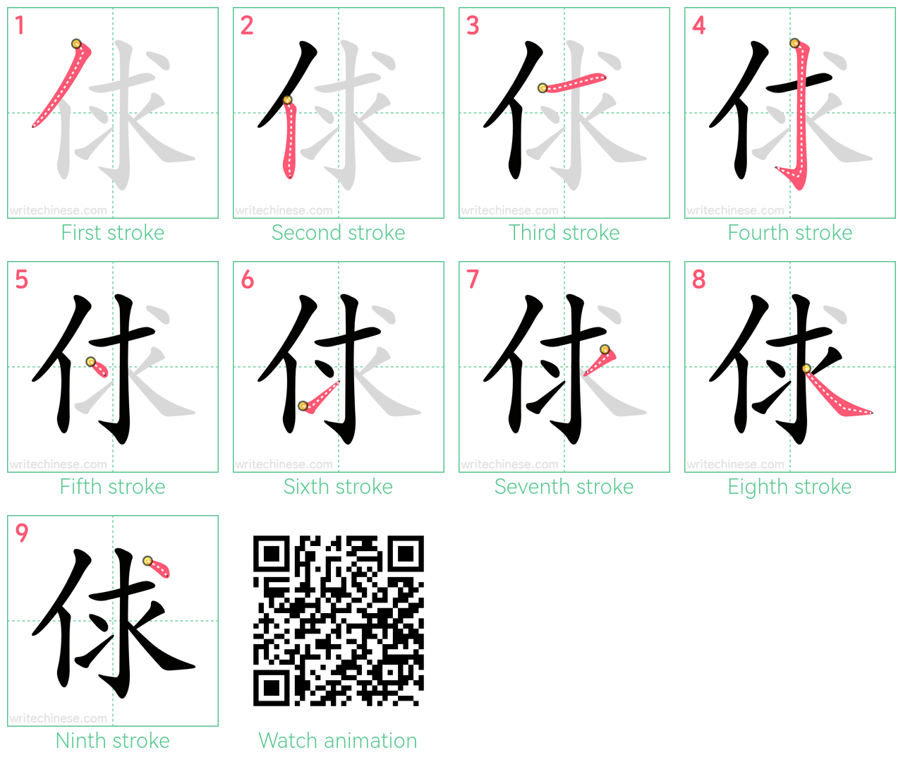 俅 step-by-step stroke order diagrams