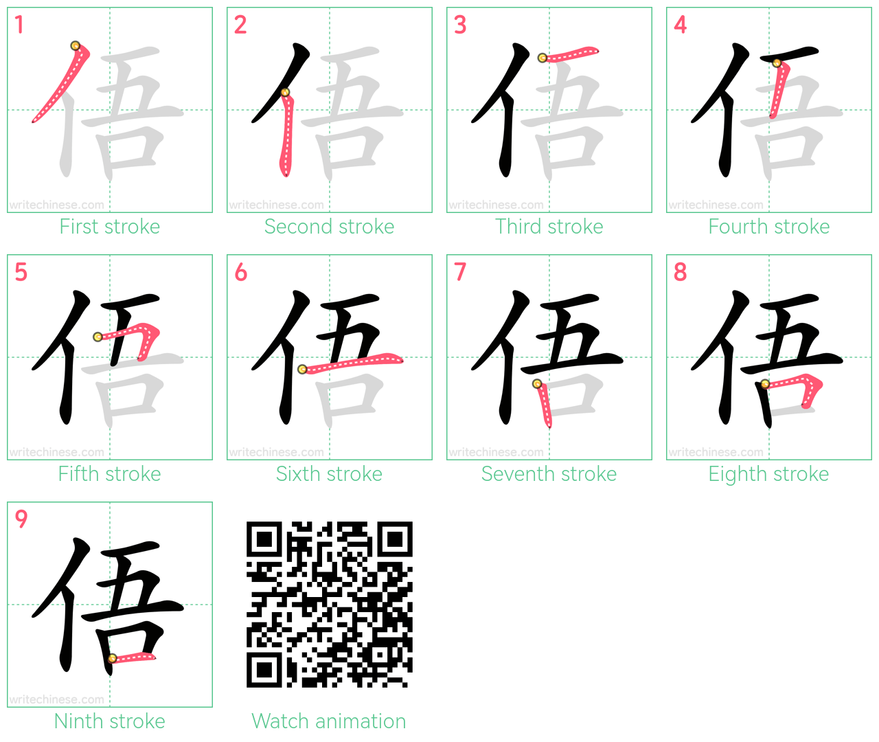 俉 step-by-step stroke order diagrams
