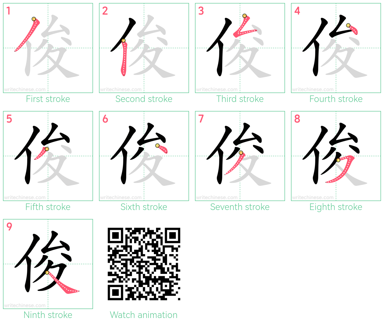 俊 step-by-step stroke order diagrams