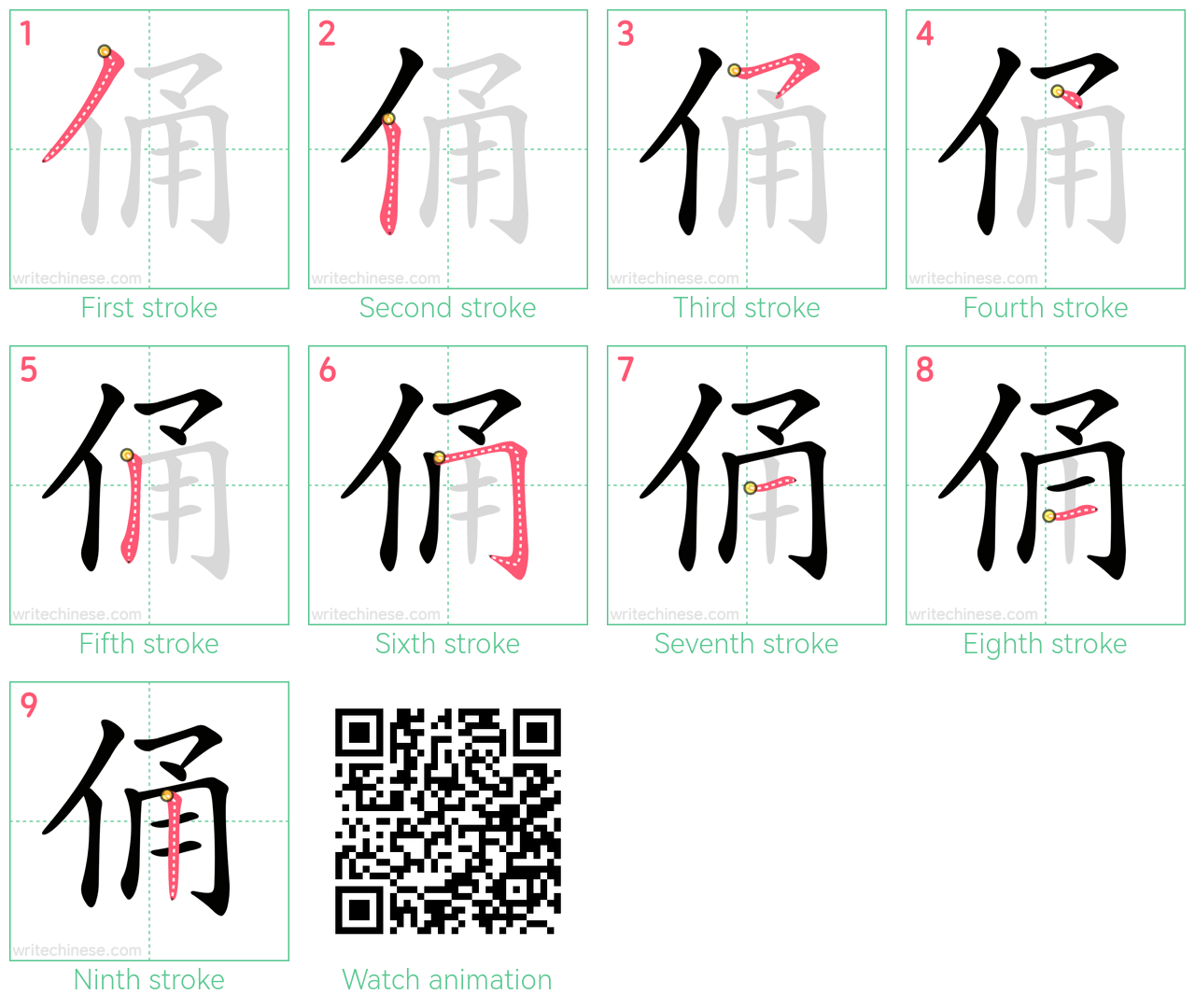 俑 step-by-step stroke order diagrams