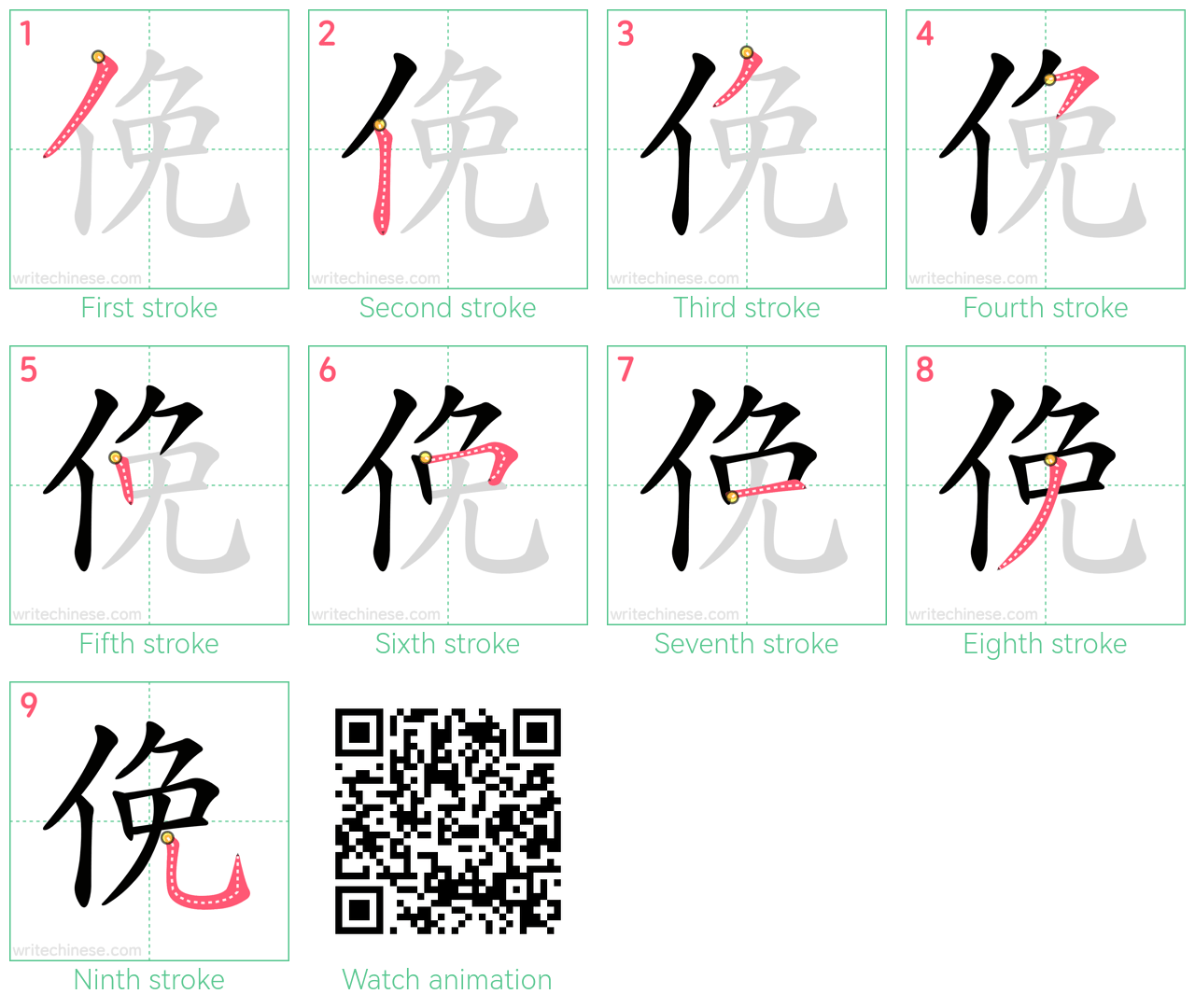 俛 step-by-step stroke order diagrams