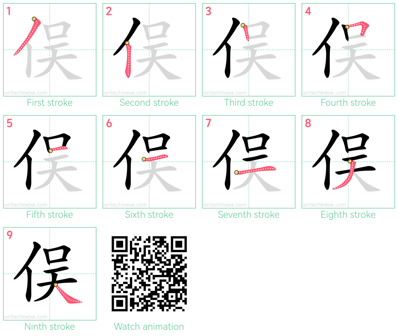 俣 step-by-step stroke order diagrams