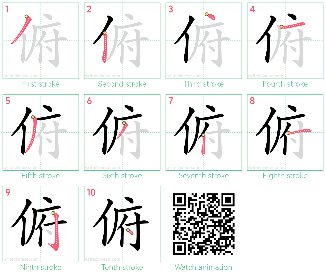 俯 step-by-step stroke order diagrams
